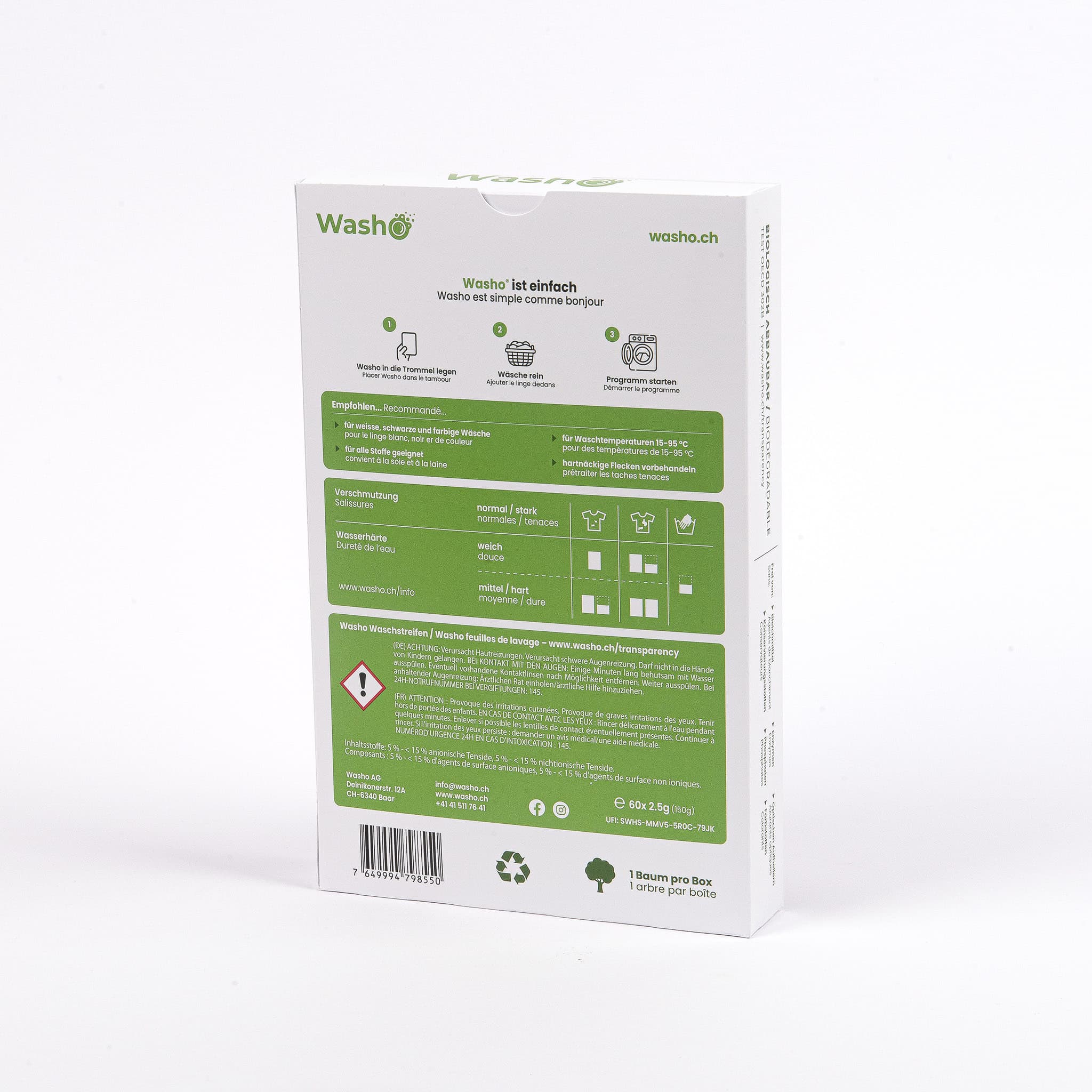 Strisce lavanti ecologiche Washo senza profumo singole