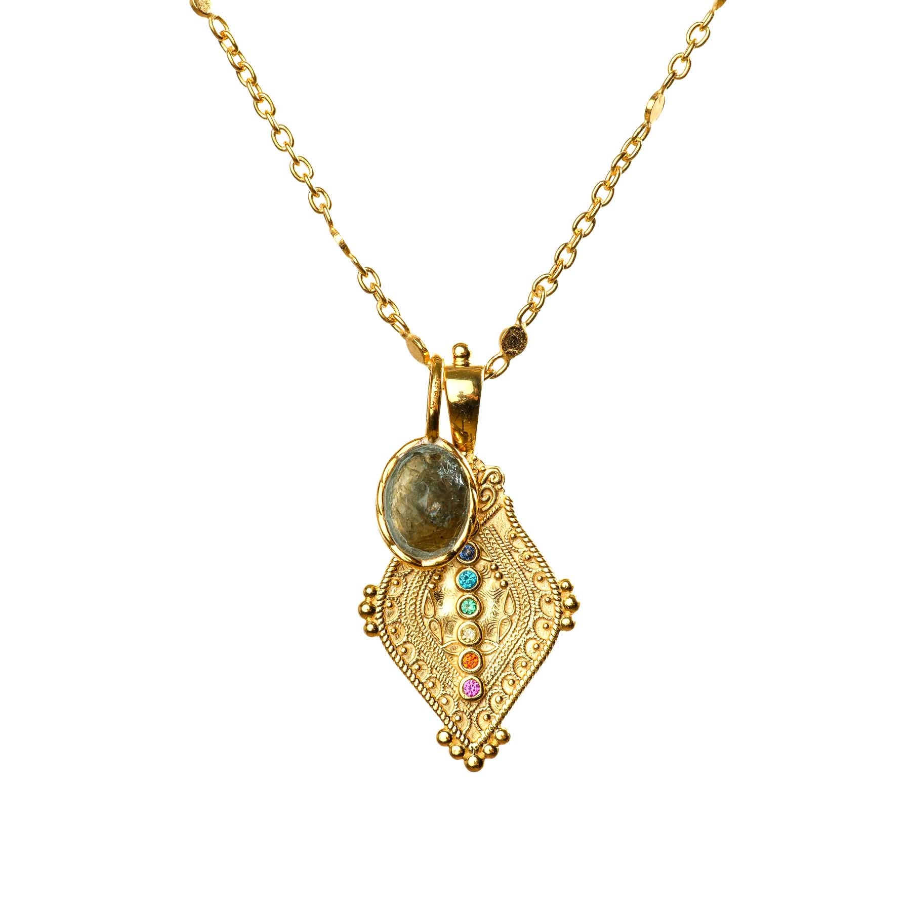 Collana con ciondolo in labradorite oro