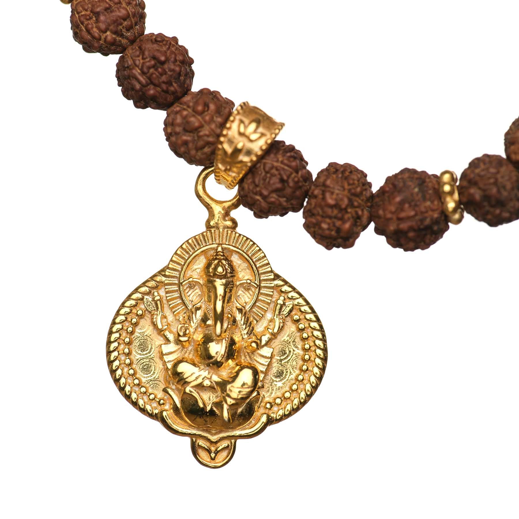 Bracciale Ganesh con perline Rudraksha oro