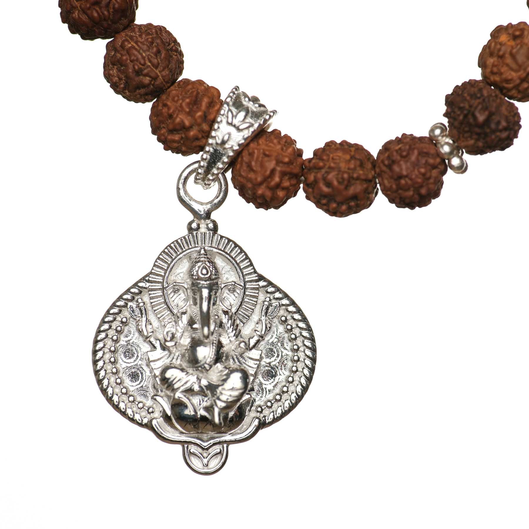 Bracciale Ganesh con perline Rudraksha argento