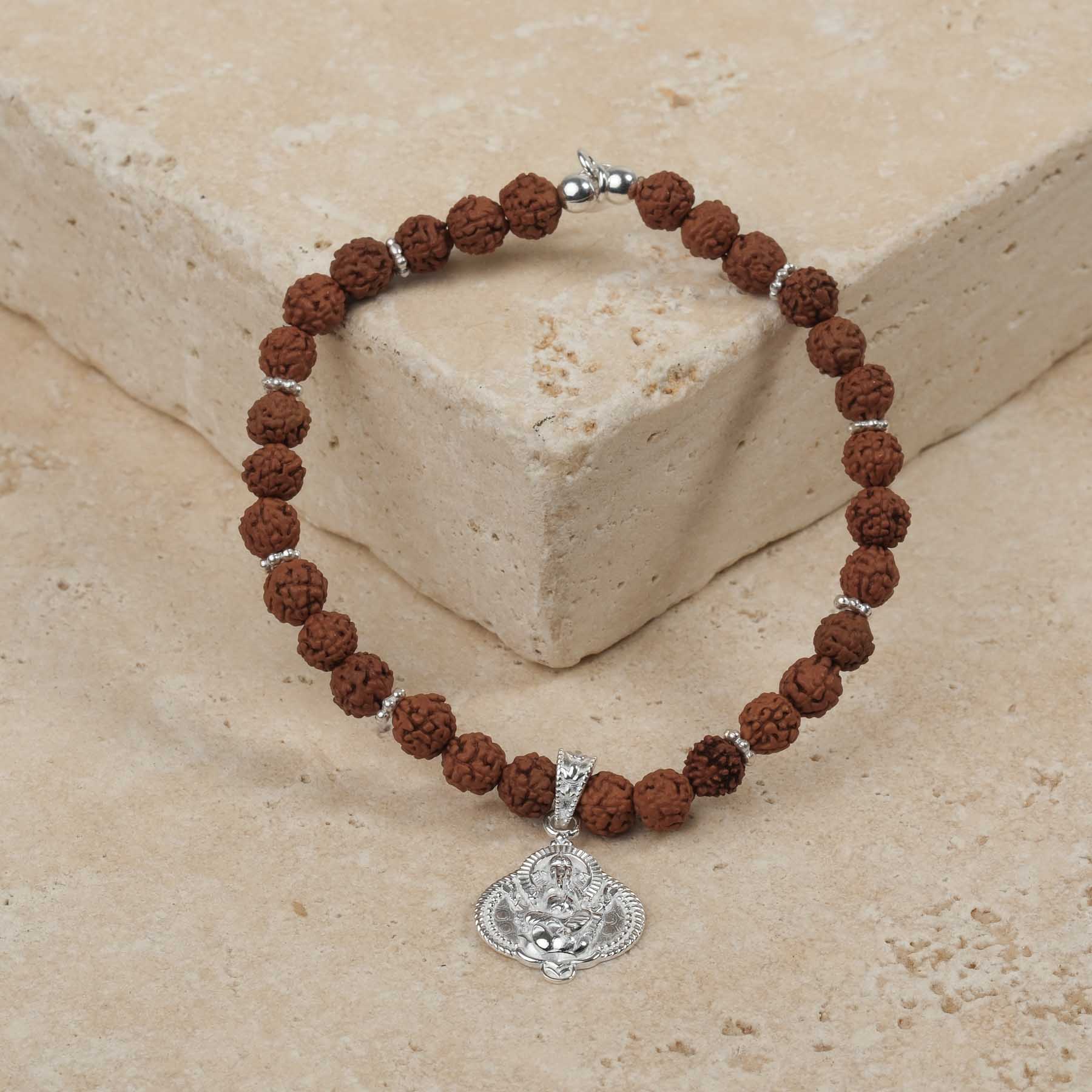 Bracciale Ganesh con perline Rudraksha argento