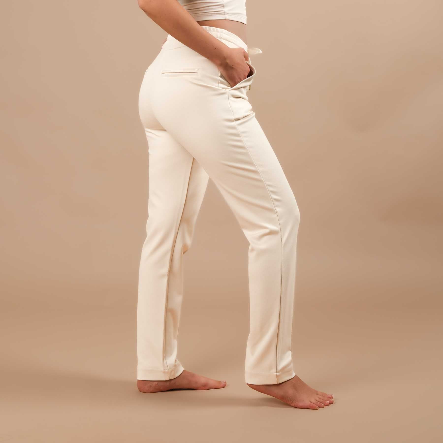 Pantaloni business jogger da donna - pantaloni business elasticizzati con piping ecru