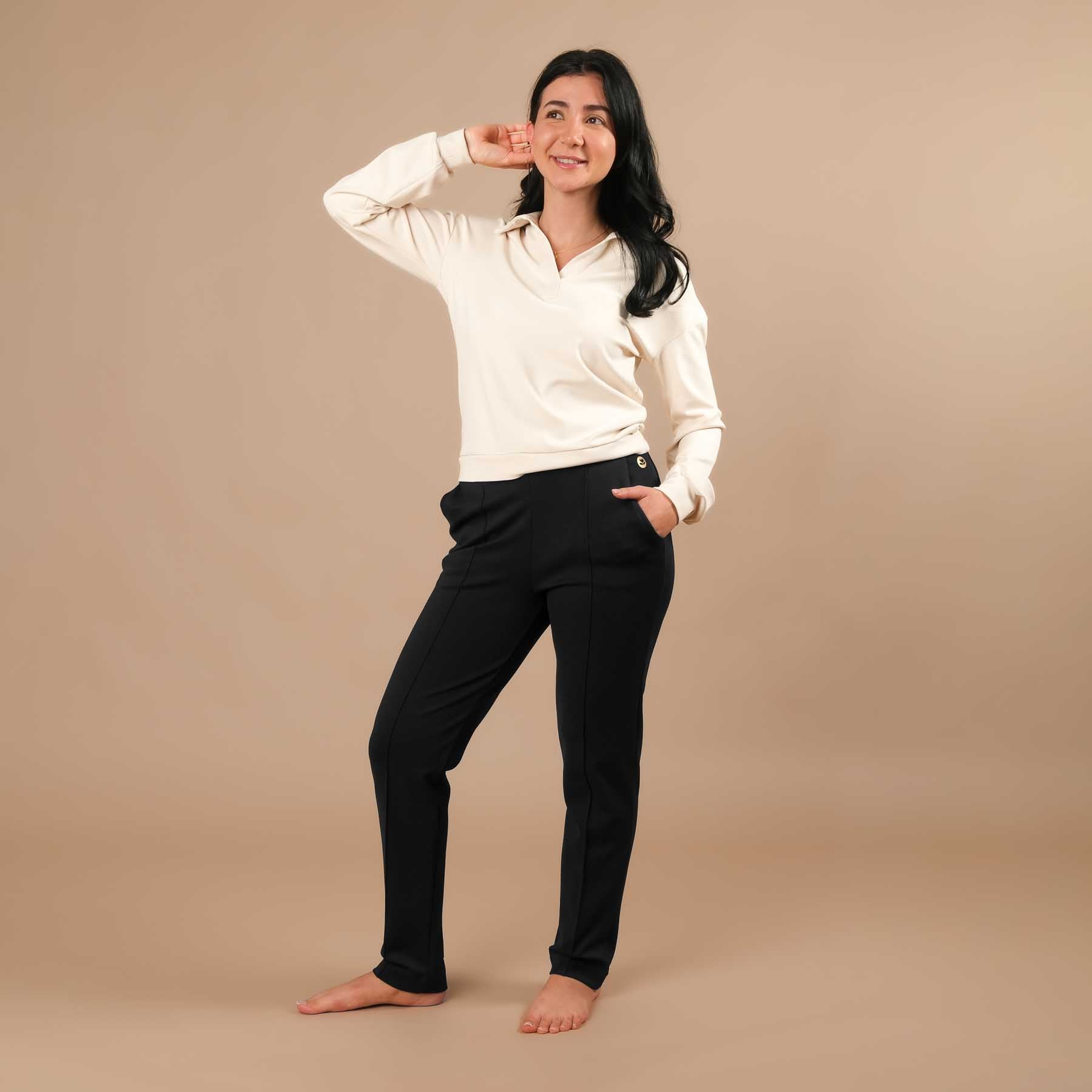 Pantaloni business jogger da donna - pantaloni business elasticizzati con profili neri