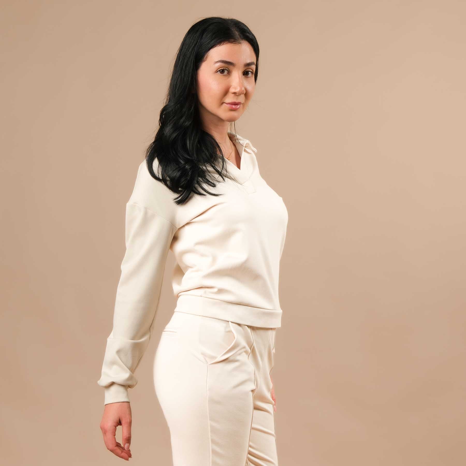 Elegante maglione business da donna - ideale per l'ufficio, la casa e i viaggi ecru