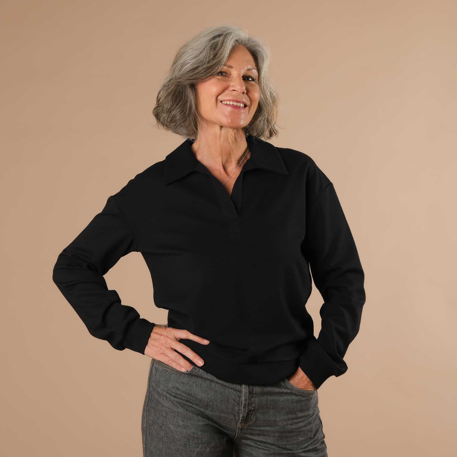 Elegante maglione business da donna, ideale per l'ufficio, la casa e i viaggi in nero