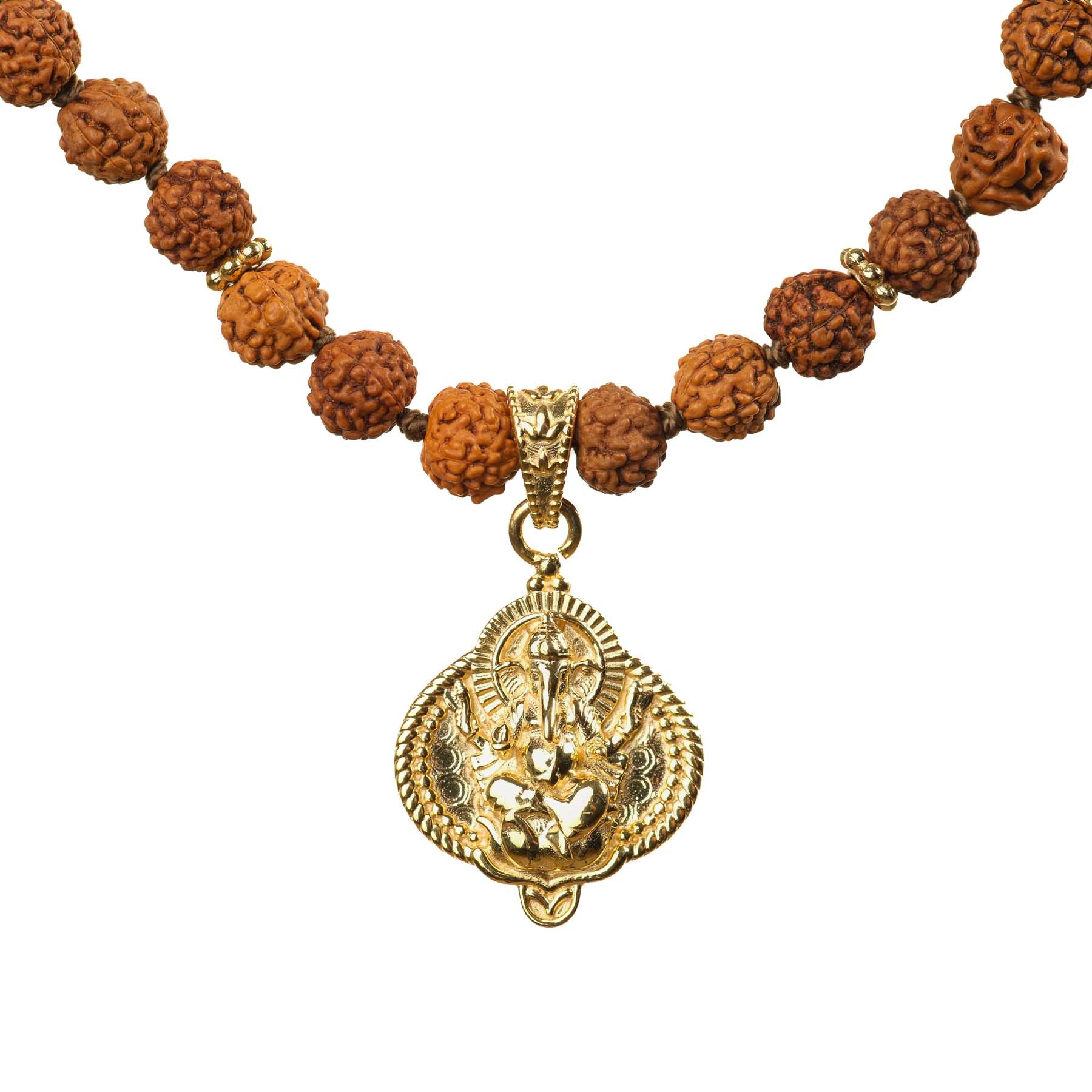 Collana Mala Ganesh con perline Rudraksha oro
