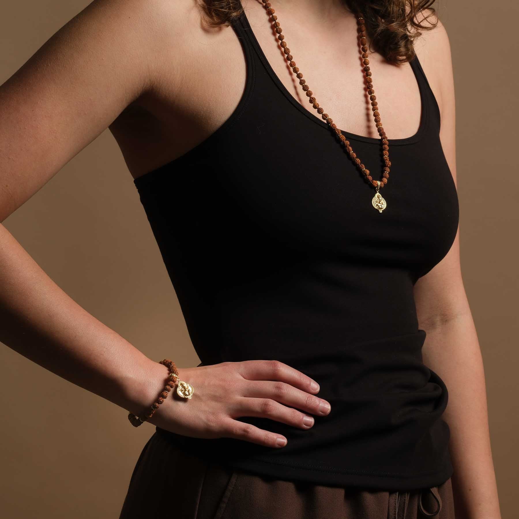 Collana Mala Ganesh con perline Rudraksha oro