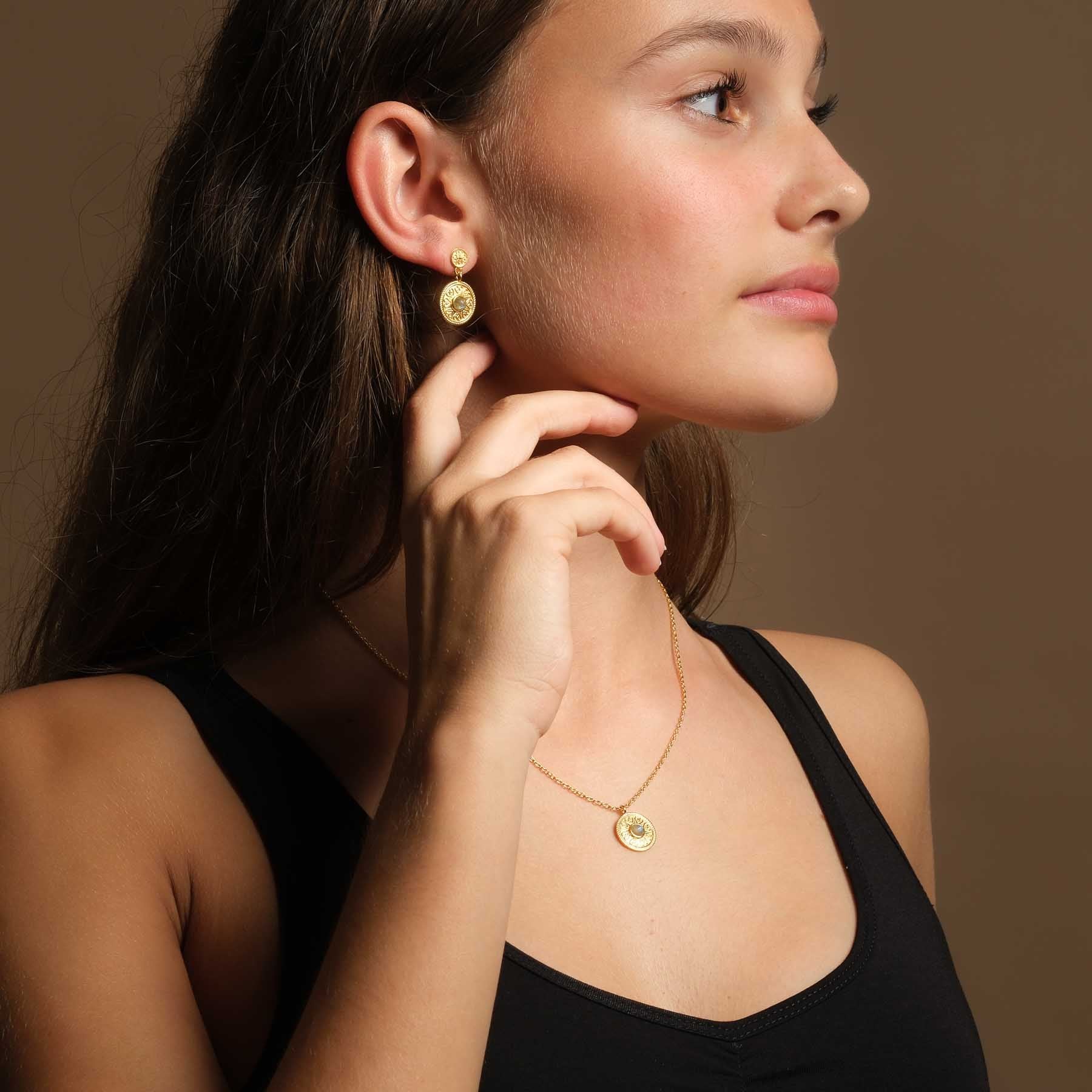 Orecchini Mandala Love con labradorite oro