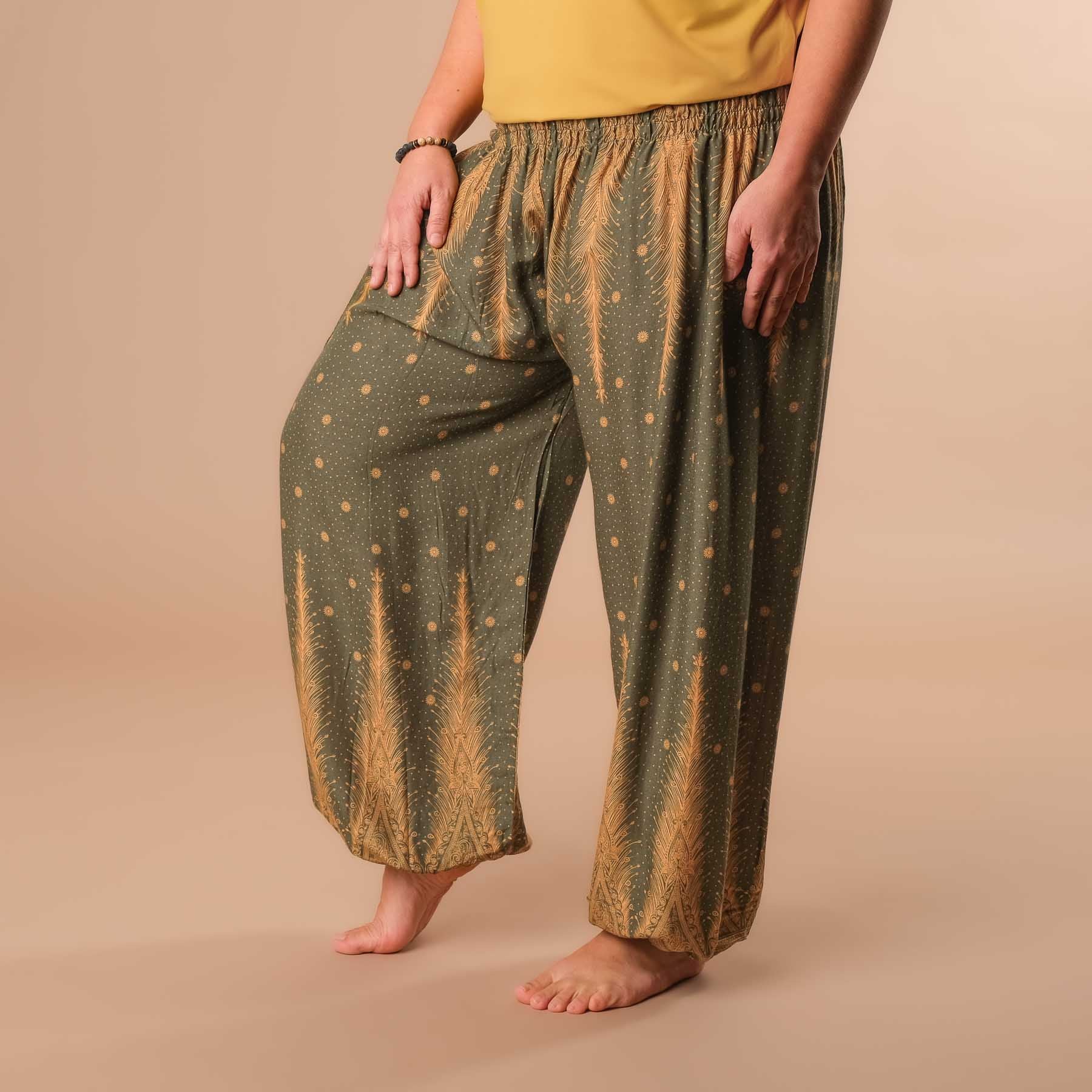 Pantaloni harem, pantaloni harem per lo yoga e il tempo libero oliva boema