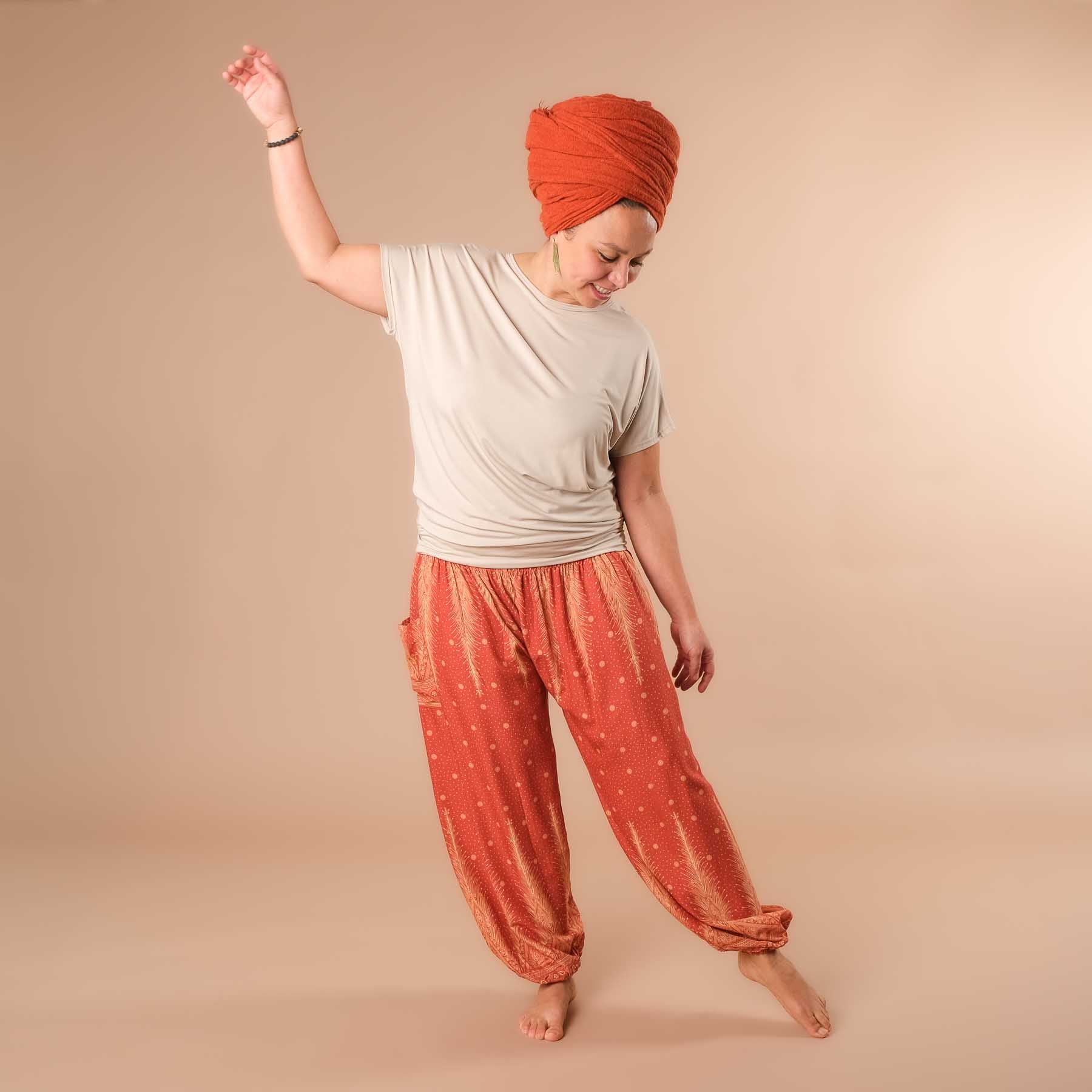Pantaloni harem, pantaloni harem per lo yoga e il tempo libero arancione bohémien