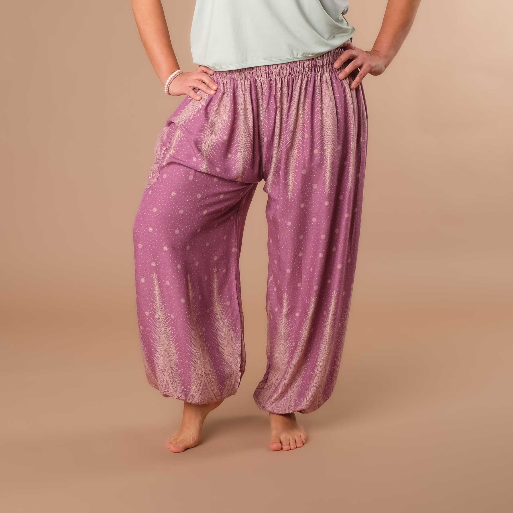 Pantaloni harem, pantaloni harem per lo yoga e il tempo libero viola boemo