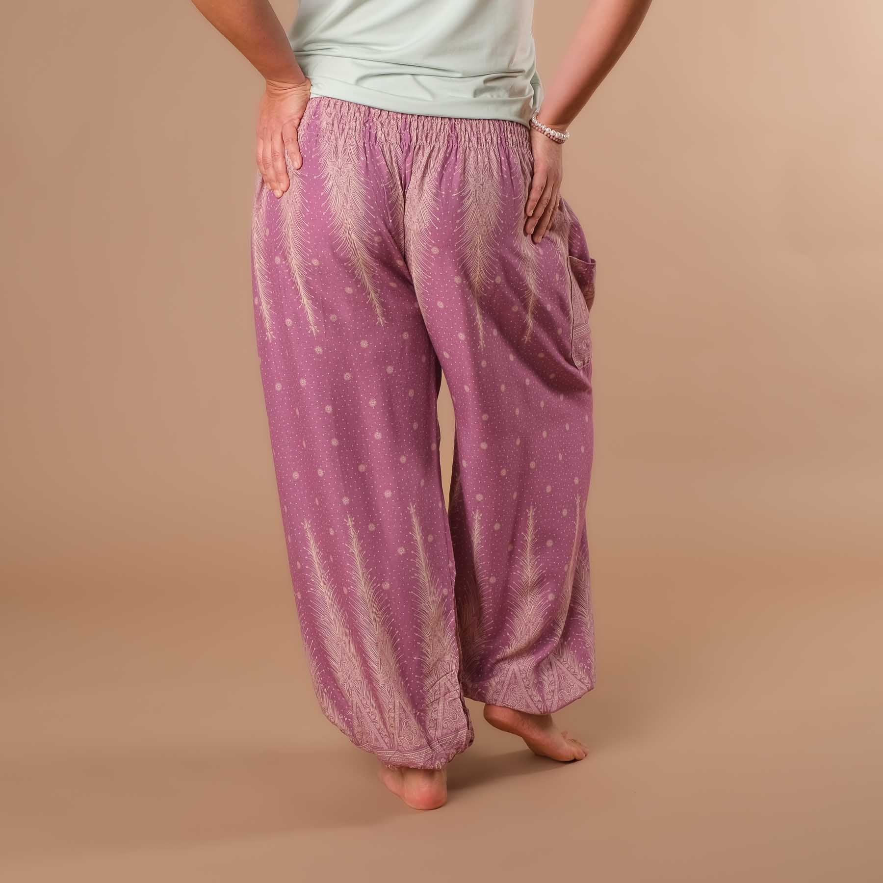 Pantaloni harem, pantaloni harem per lo yoga e il tempo libero viola boemo