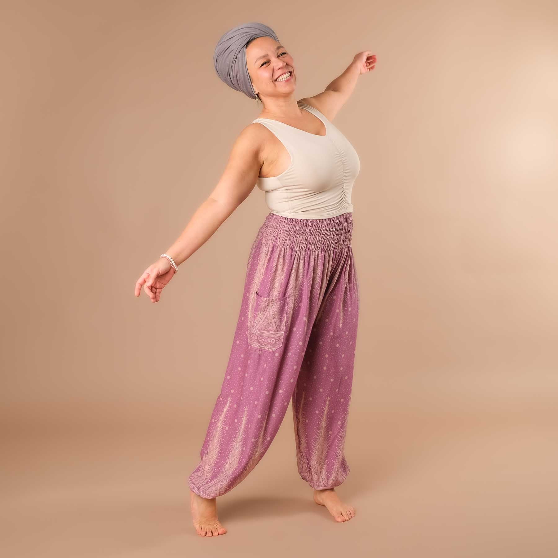 Pantaloni harem, pantaloni harem per lo yoga e il tempo libero viola boemo