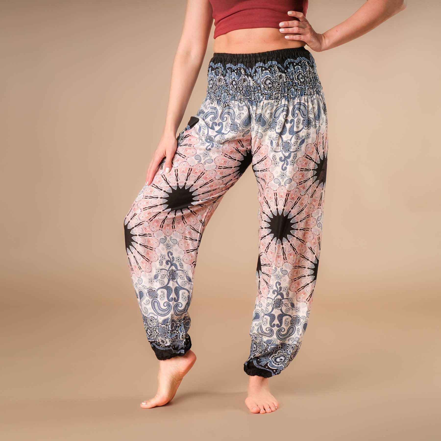 Yoga Harem Pantaloni Boho Pantaloni Mandala bianco