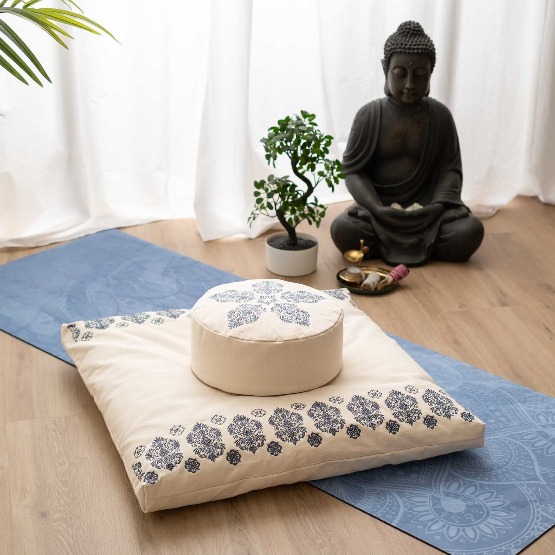Cuscino da meditazione rotondo Fleur-de-Lys blu