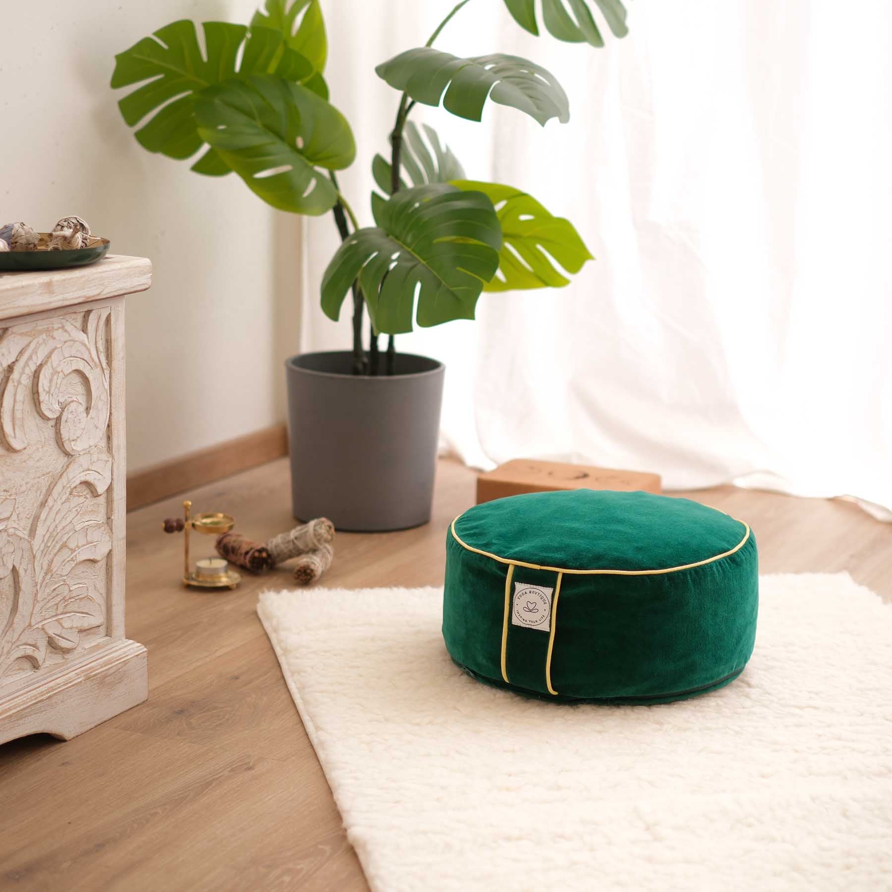 Cuscino da meditazione in velluto rotondo uni irish-verde