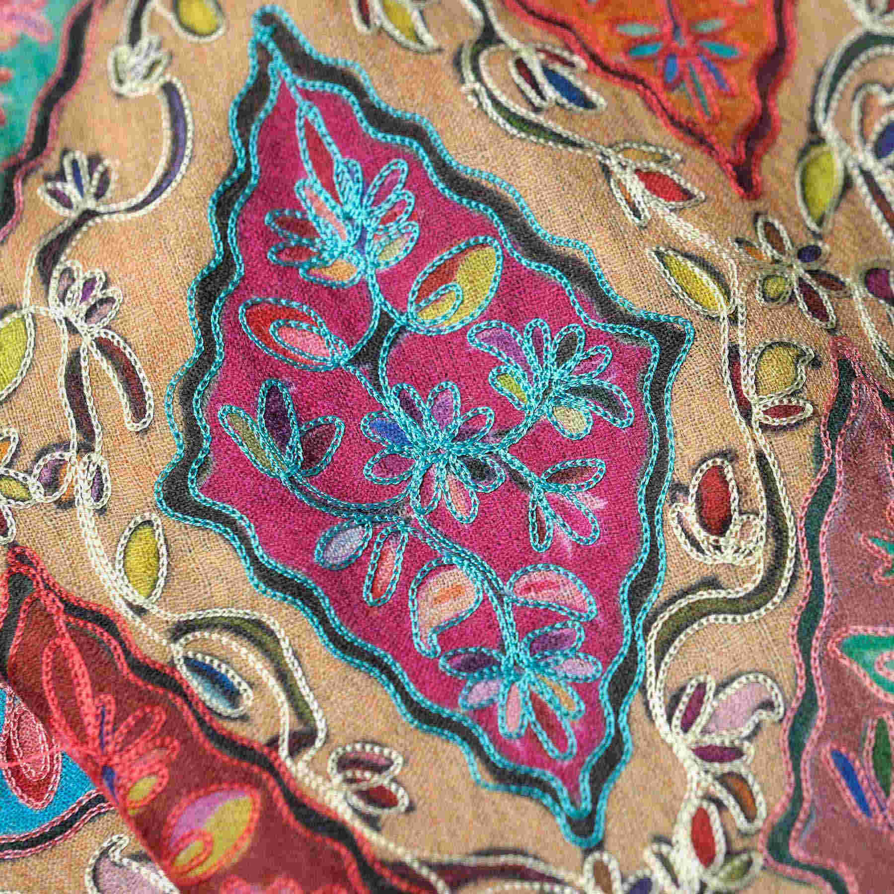 Sciarpa indiana Kalamkari Felicità in lana e seta pregiata