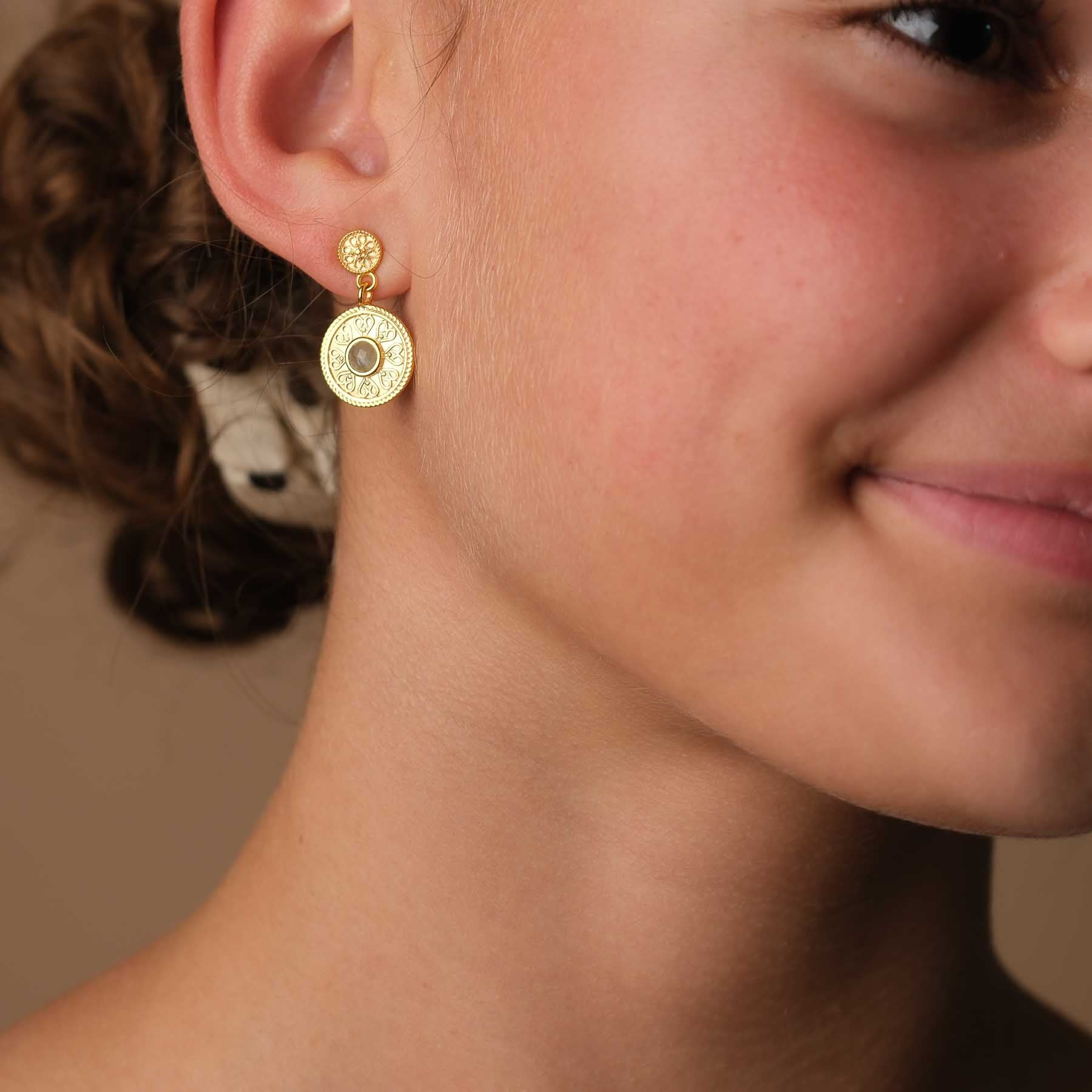 Orecchini Mandala Love con labradorite oro