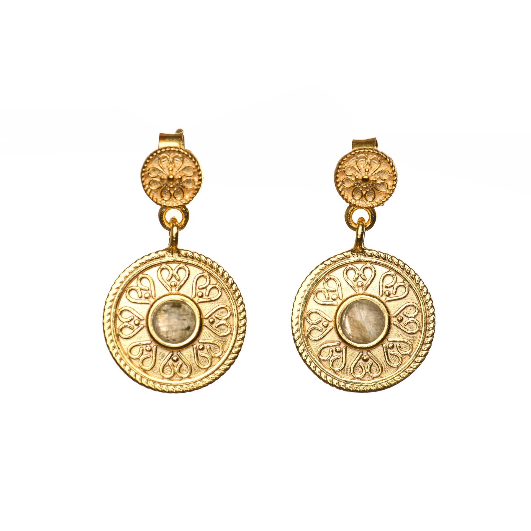 Orecchini Mandala Love con labradorite oro