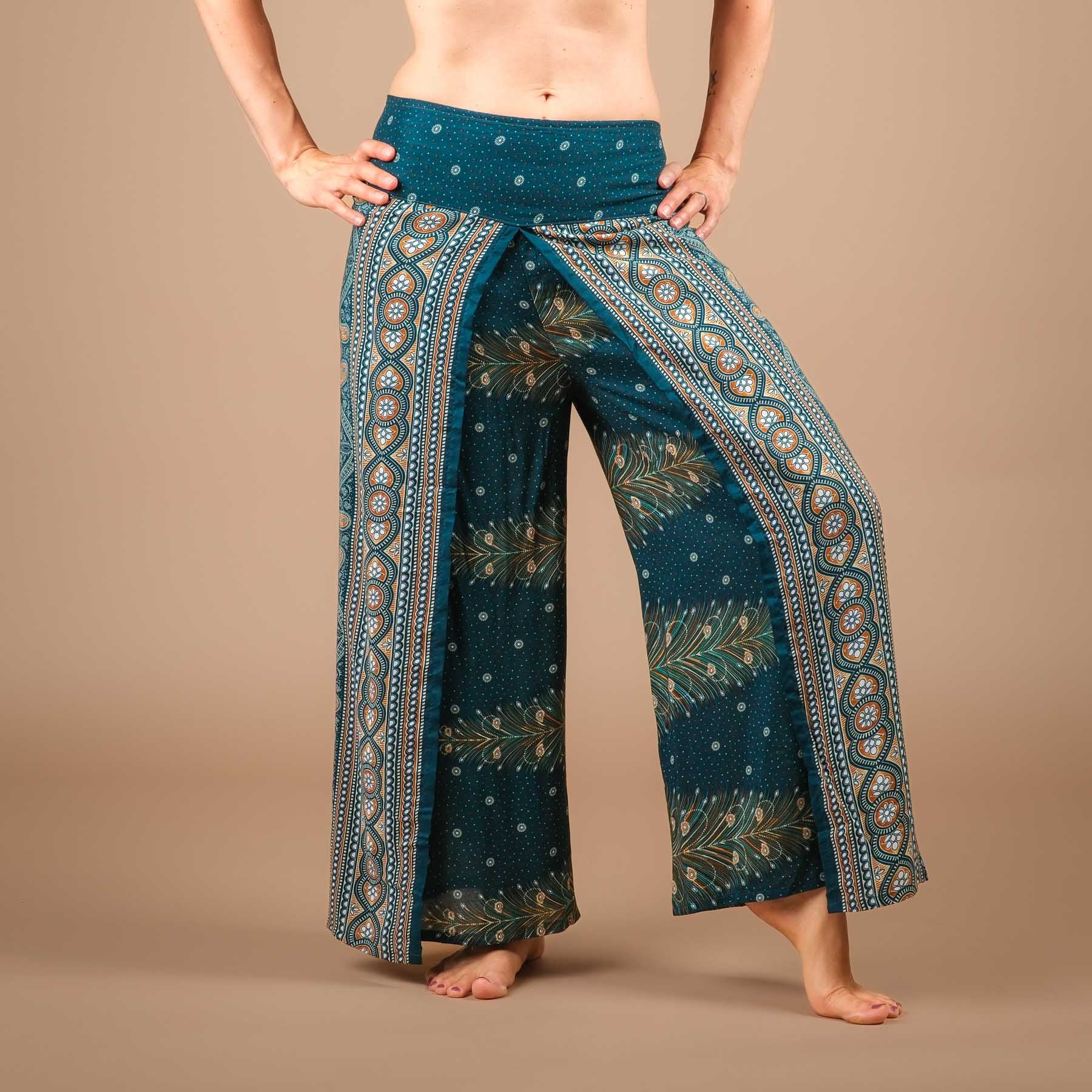 Pantaloni Palazzo Marlene Pantaloni Piuma turchese