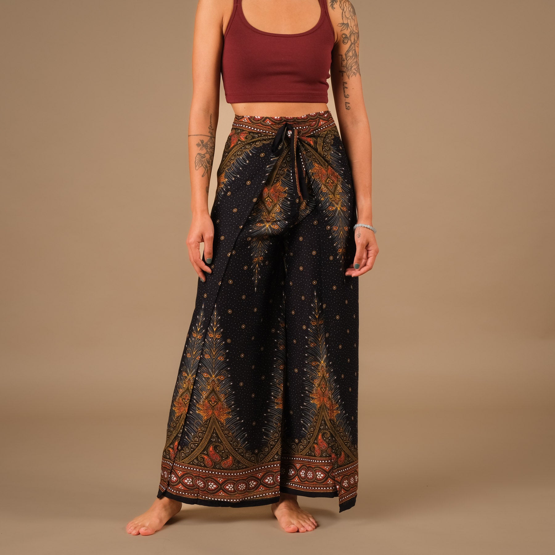 Pantaloni Palazzo Wrap Nero piuma