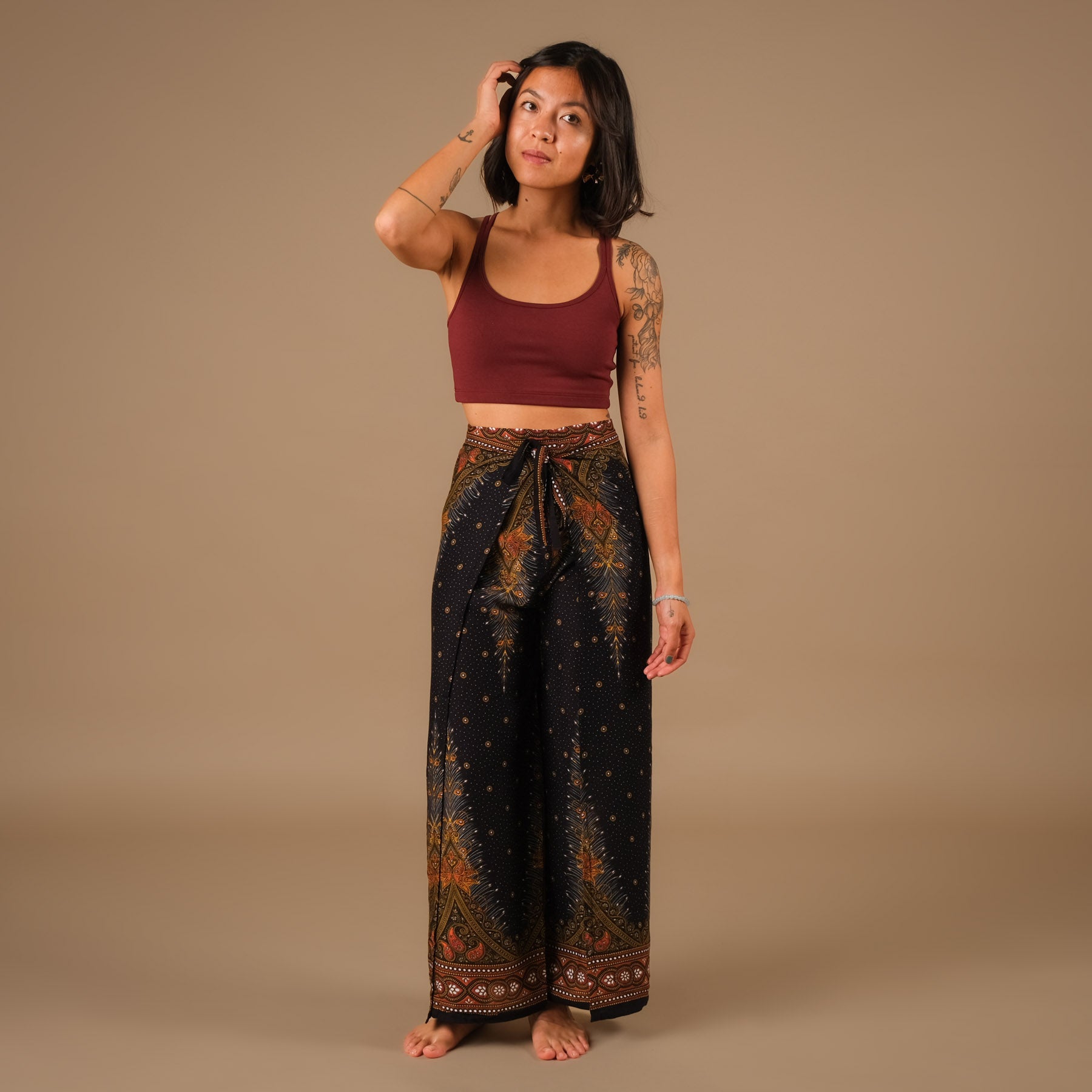 Pantaloni Palazzo Wrap Nero piuma