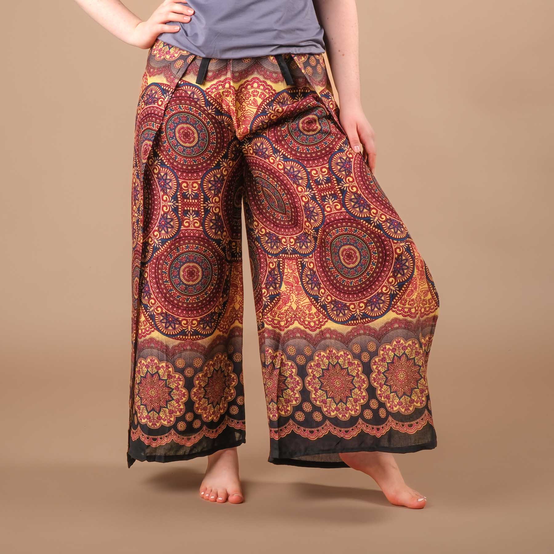Palazzo Wrap Pantaloni Mandala berry tessuto leggero arioso