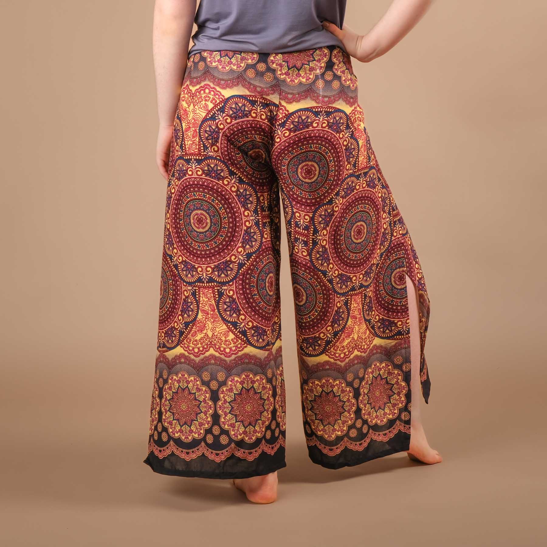 Palazzo Wrap Pantaloni Mandala berry tessuto leggero arioso