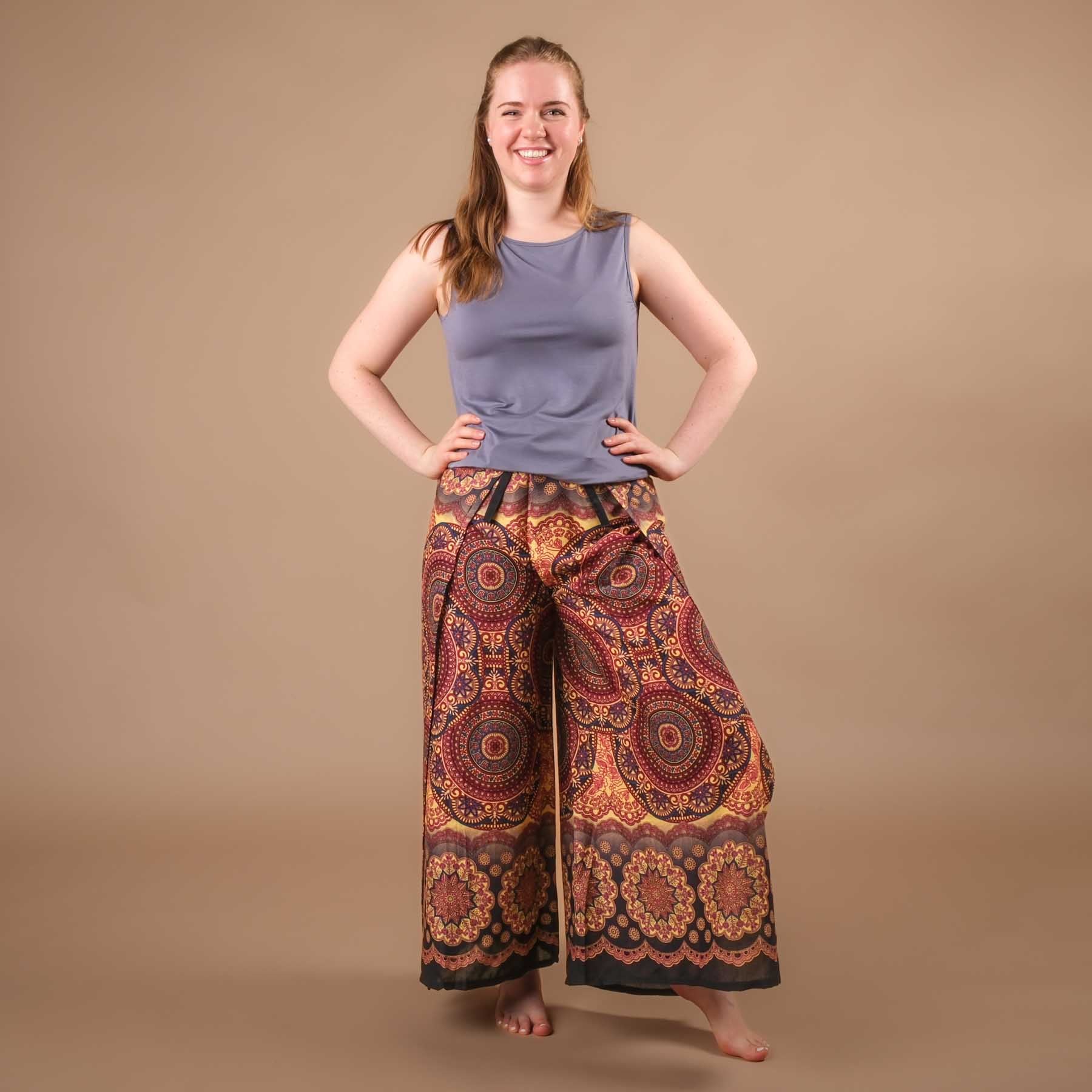 Palazzo Wrap Pantaloni Mandala berry tessuto leggero arioso
