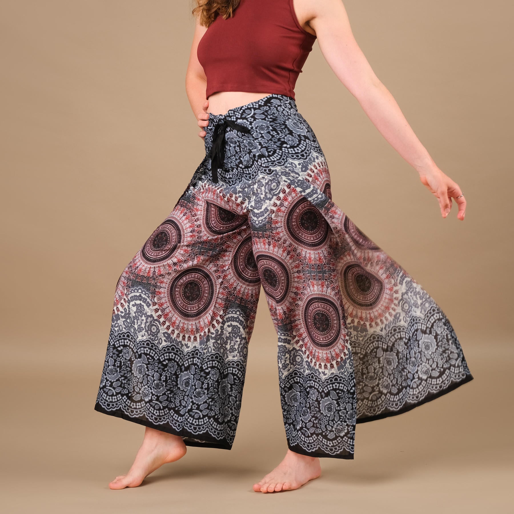 Palazzo Wrap Pants Mandala bianco tessuto leggero e arioso