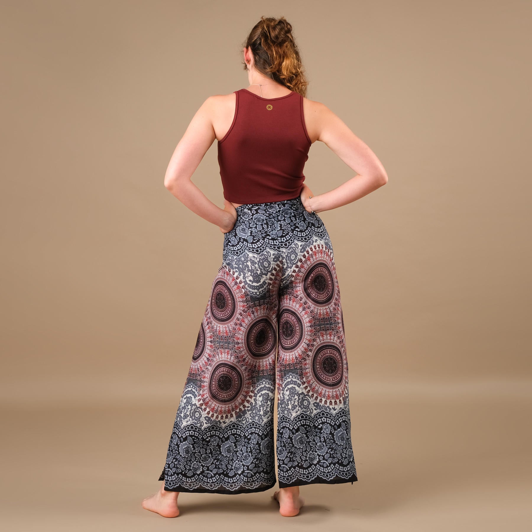 Palazzo Wrap Pants Mandala bianco tessuto leggero e arioso