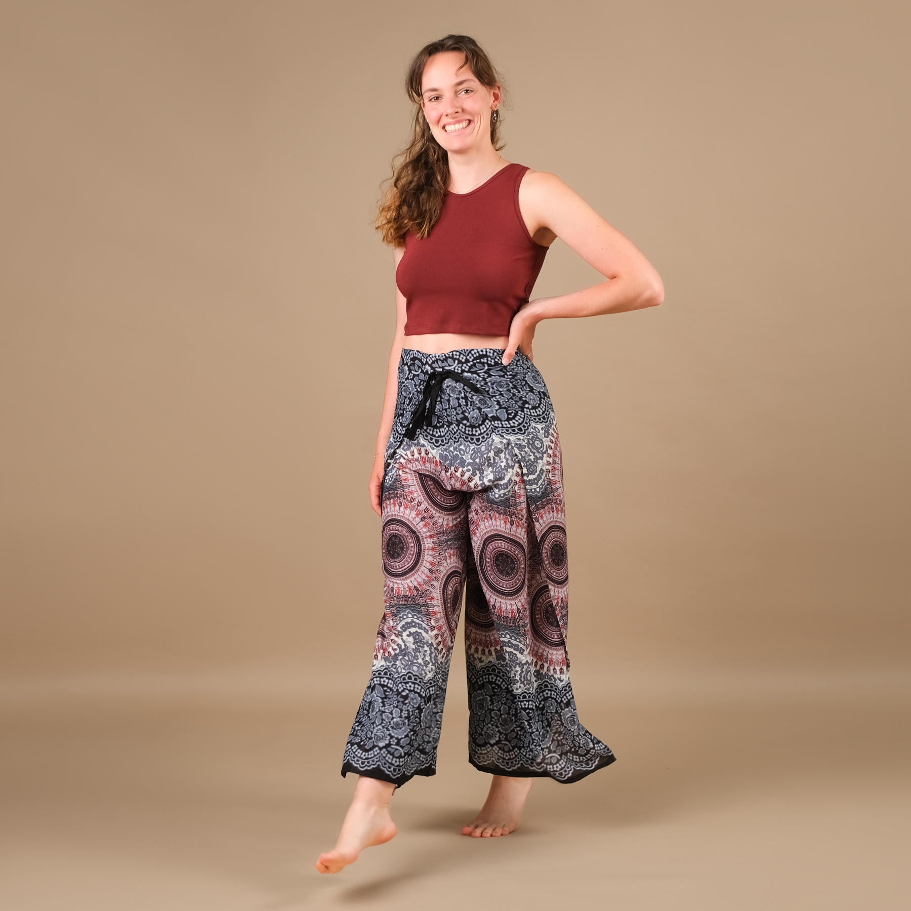 Palazzo Wrap Pants Mandala bianco tessuto leggero e arioso