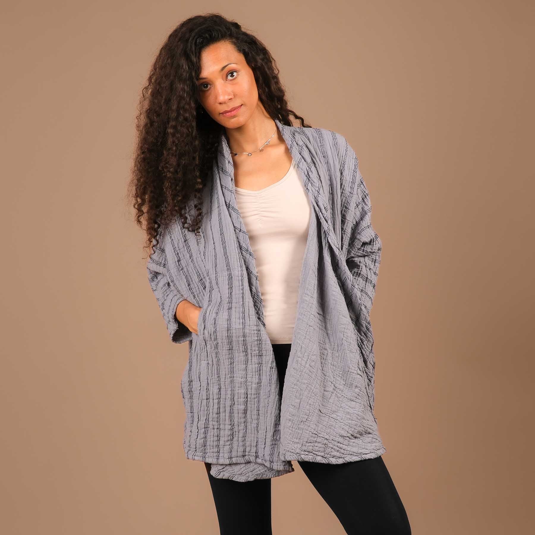 Cardigan estivo in cotone grigio blu