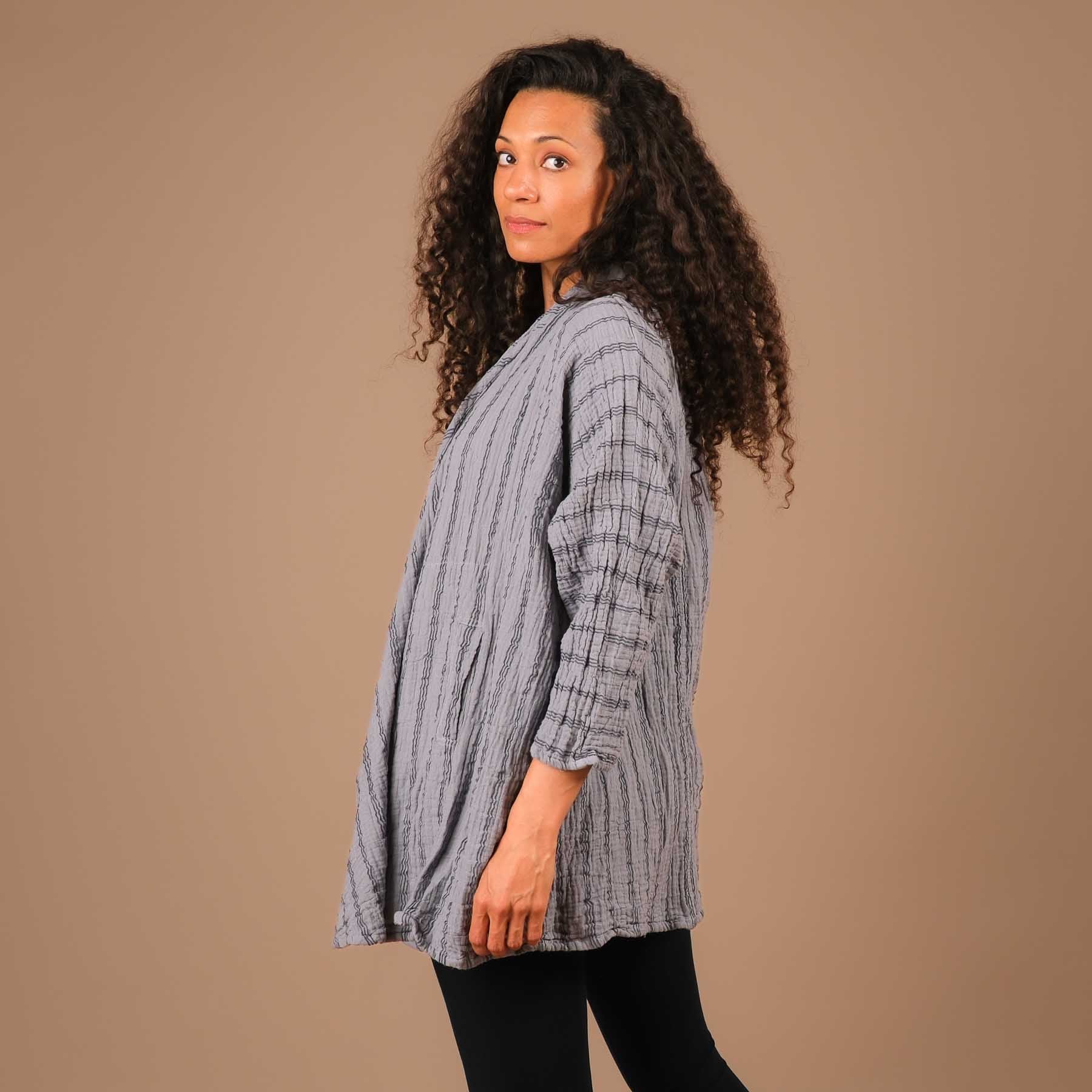 Cardigan estivo in cotone grigio blu