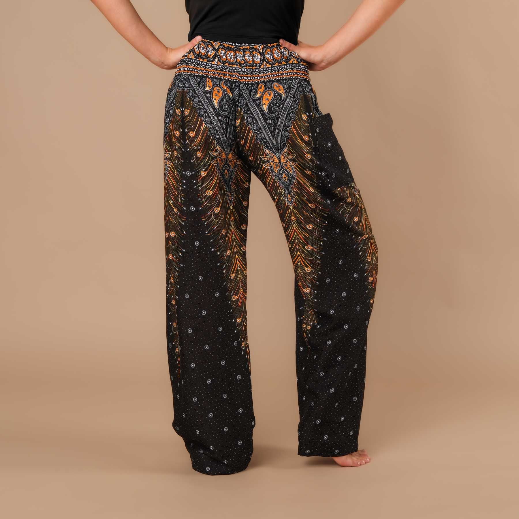 Pantaloni estivi Palazzo Feather nero