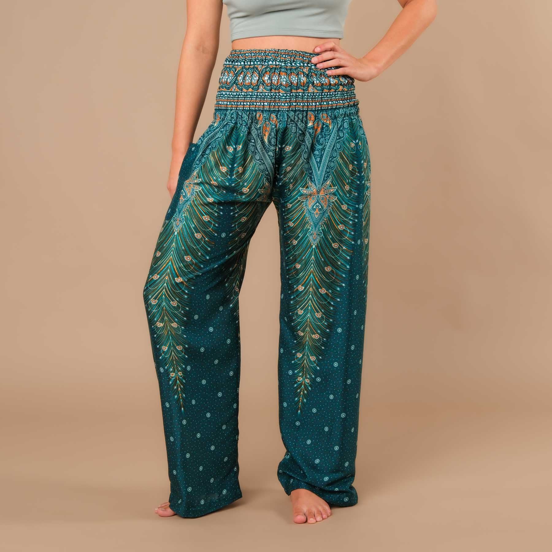 Pantaloni estivi Palazzo Feather turchese