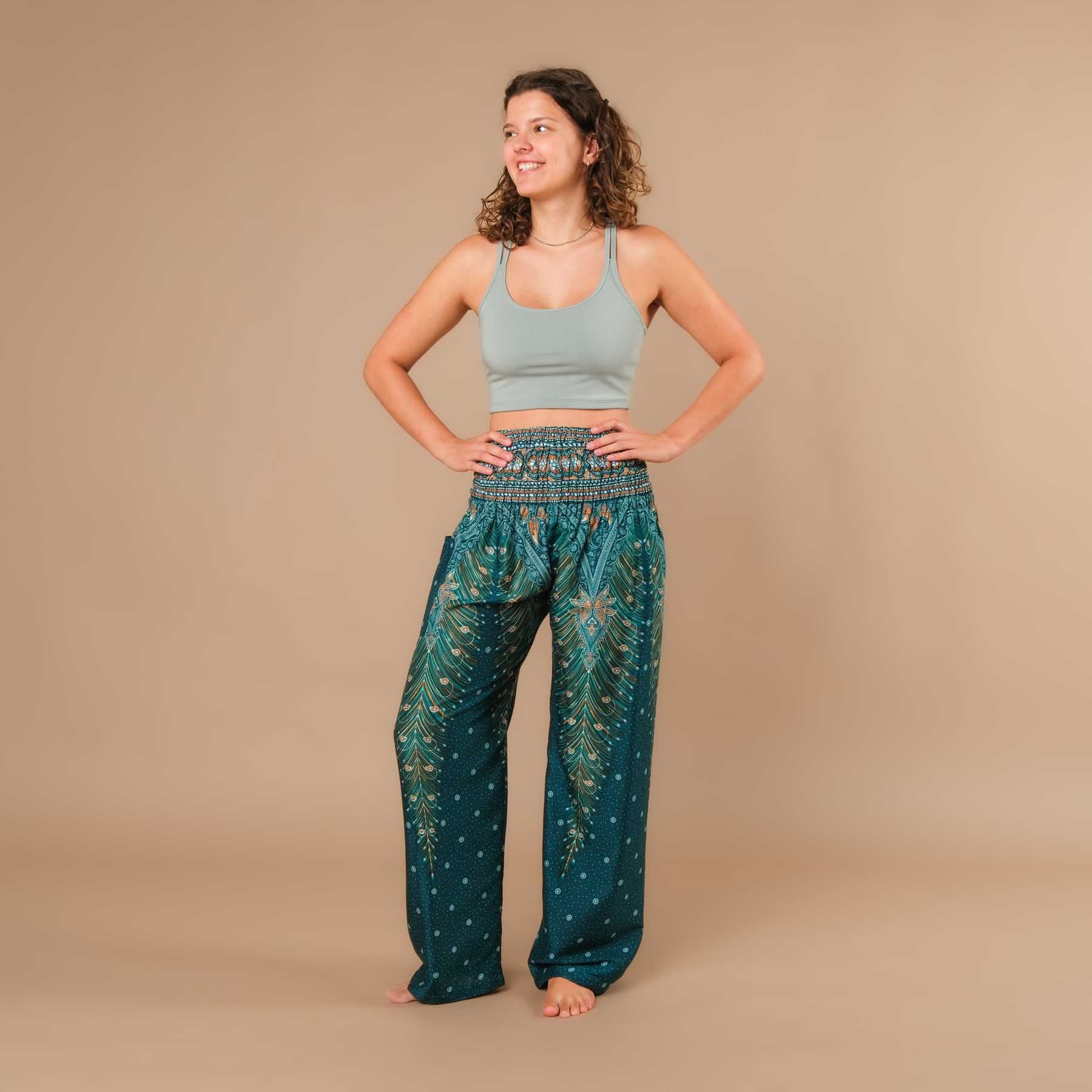 Pantaloni estivi Palazzo Feather turchese