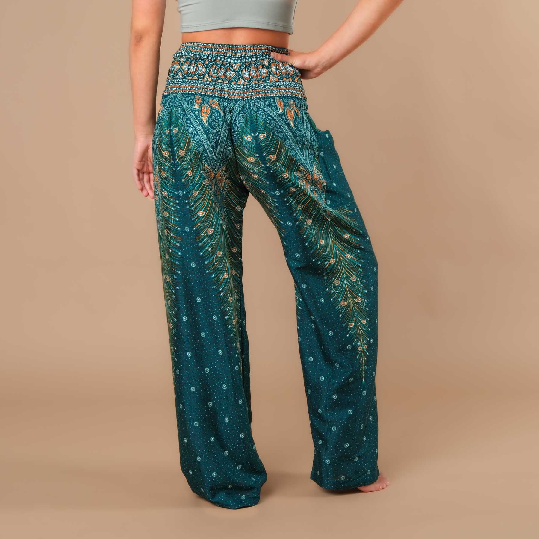 Pantaloni estivi Palazzo Feather turchese