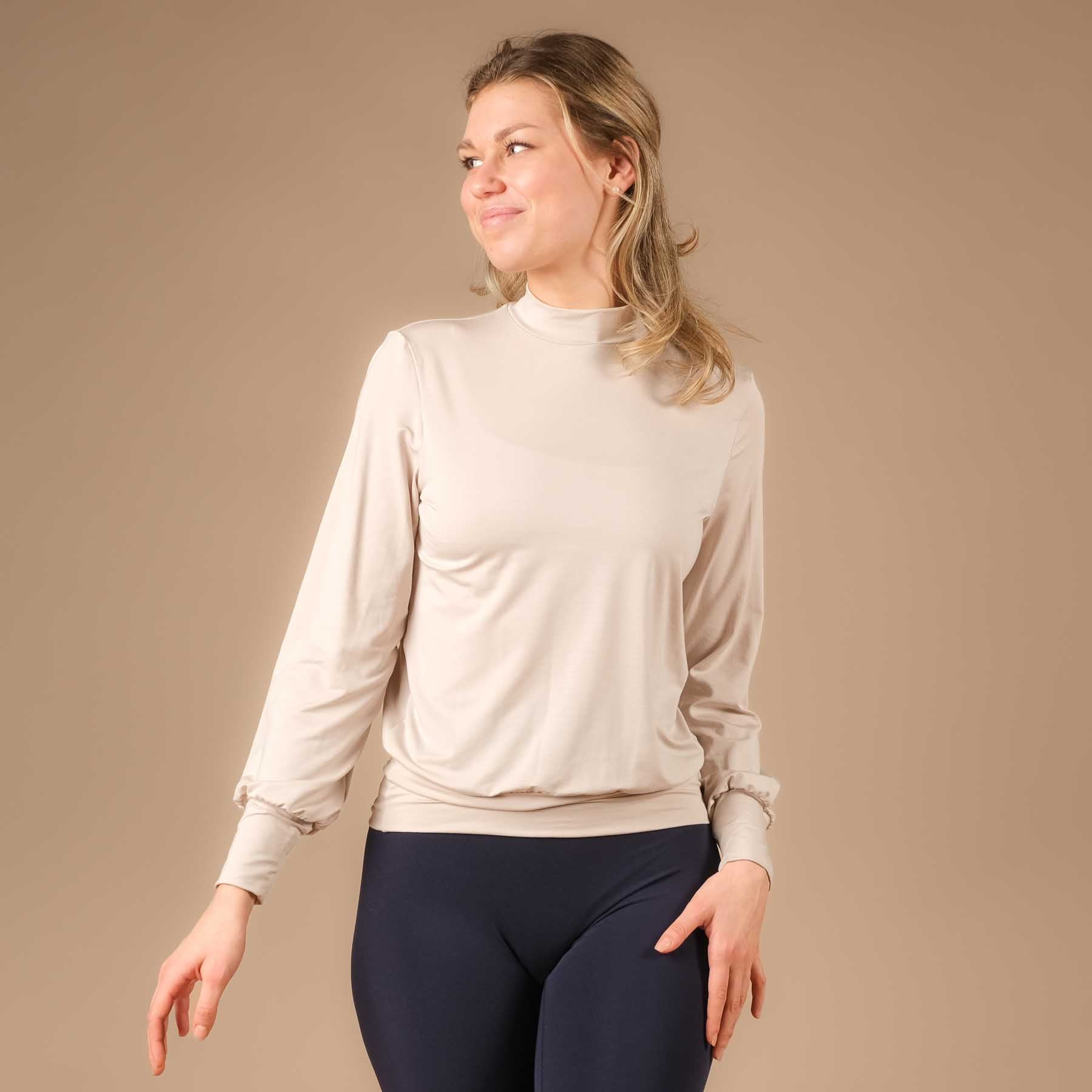 Camicia yoga collo alto manica lunga sabbia