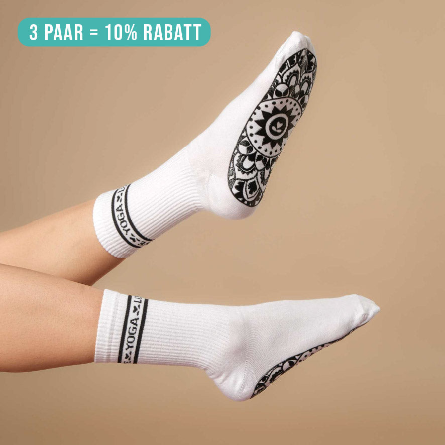 Calze antiscivolo yoga alte con motivo mandala bianco