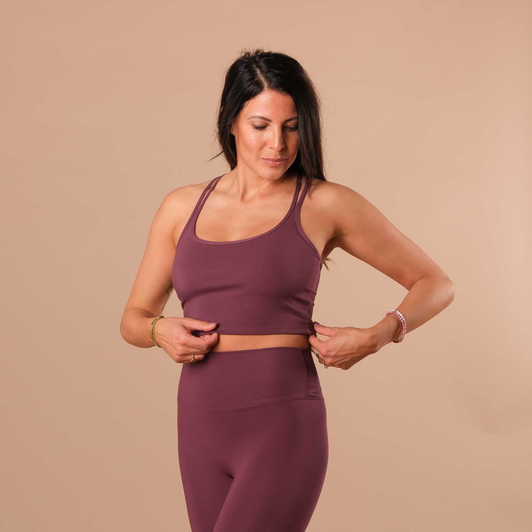 Crop top Joy con spalline incrociate berry