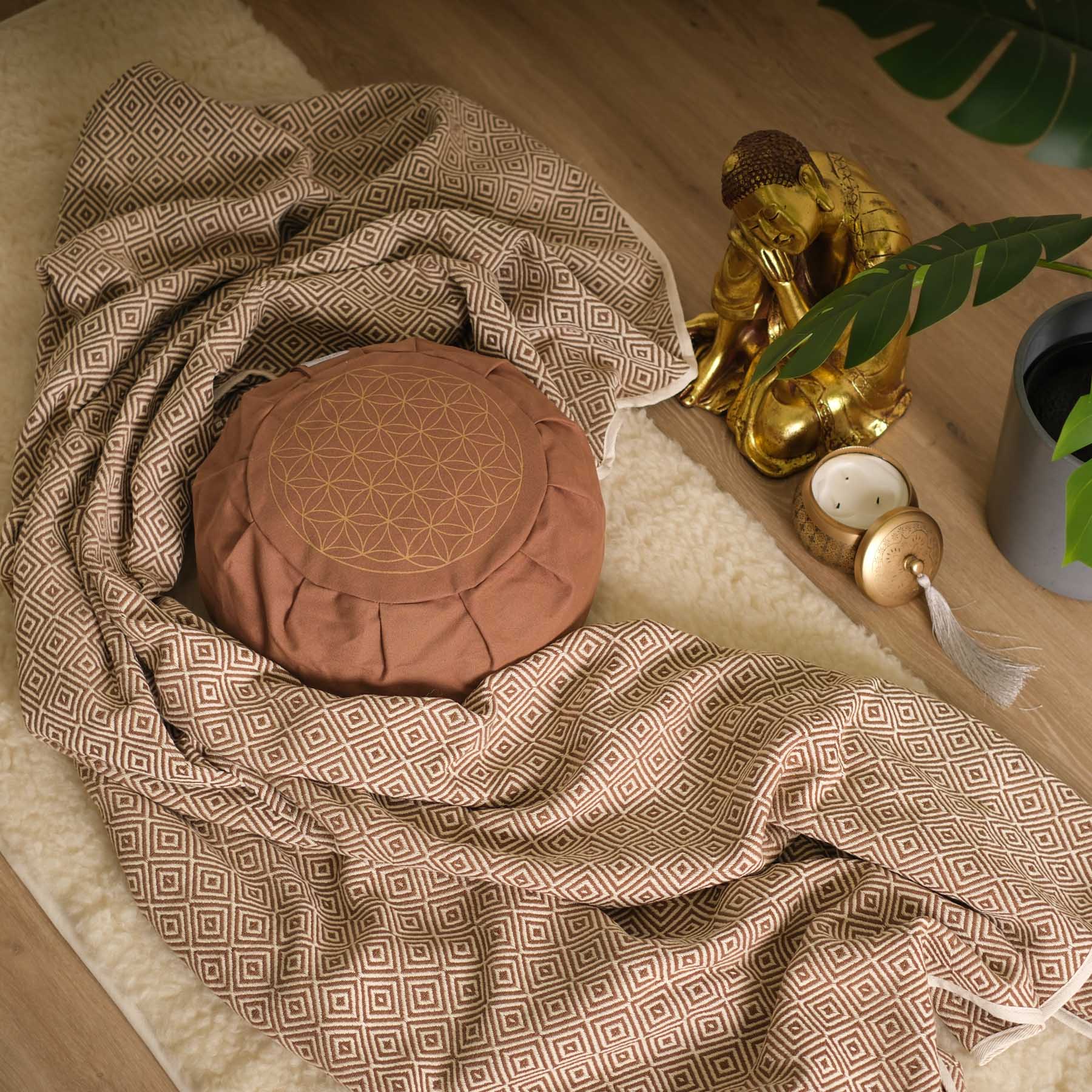 Coperta yoga in cotone organico marrone-terra
