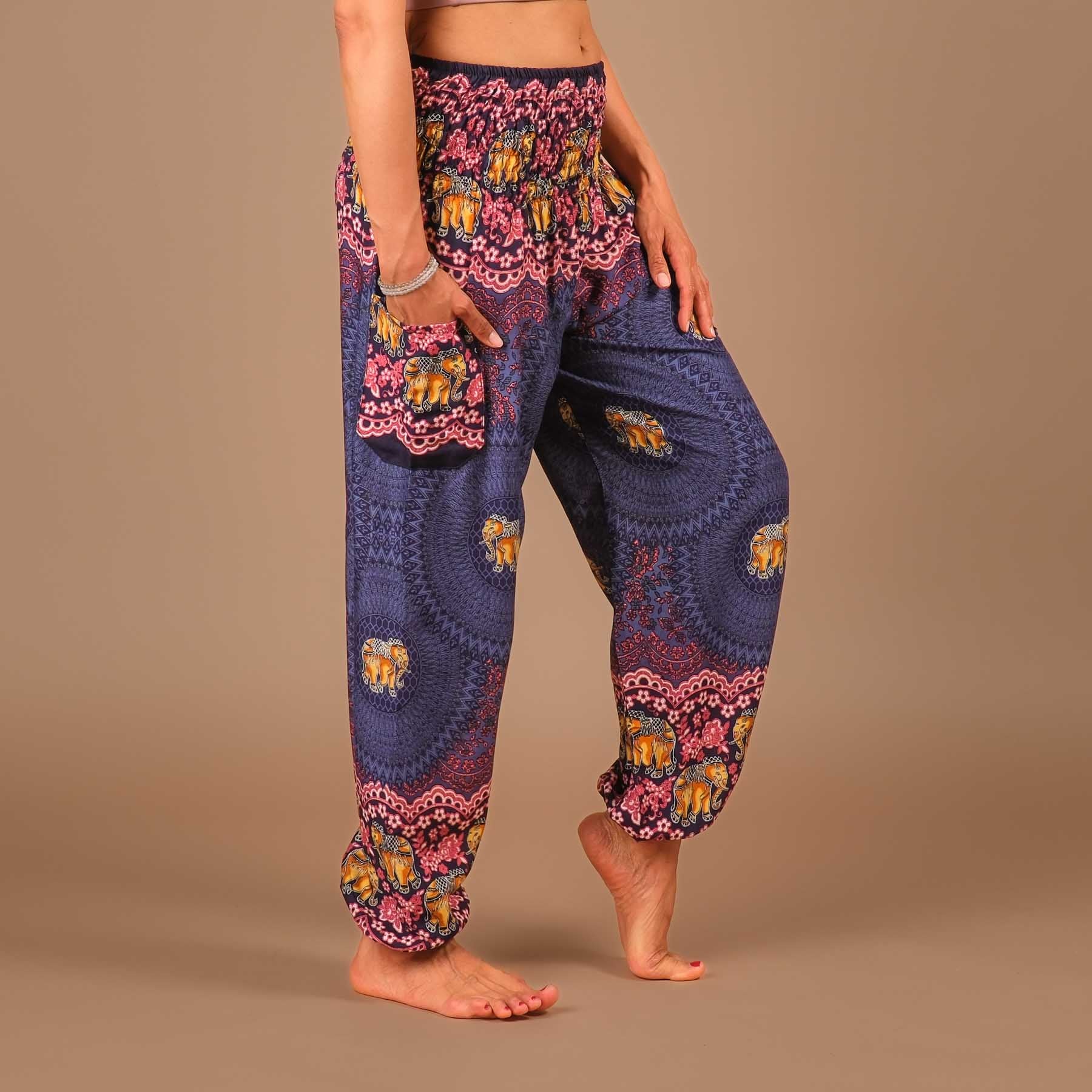 Pantaloni Yoga Harem Pantaloni Elefante Boho blu