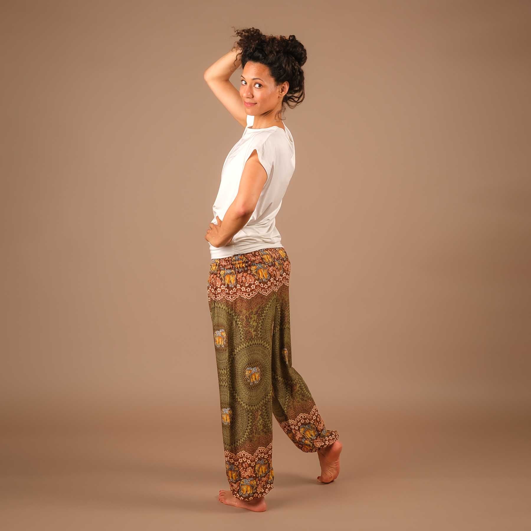 Yoga Harem Pantaloni Elephant Boho Pantaloni oliva