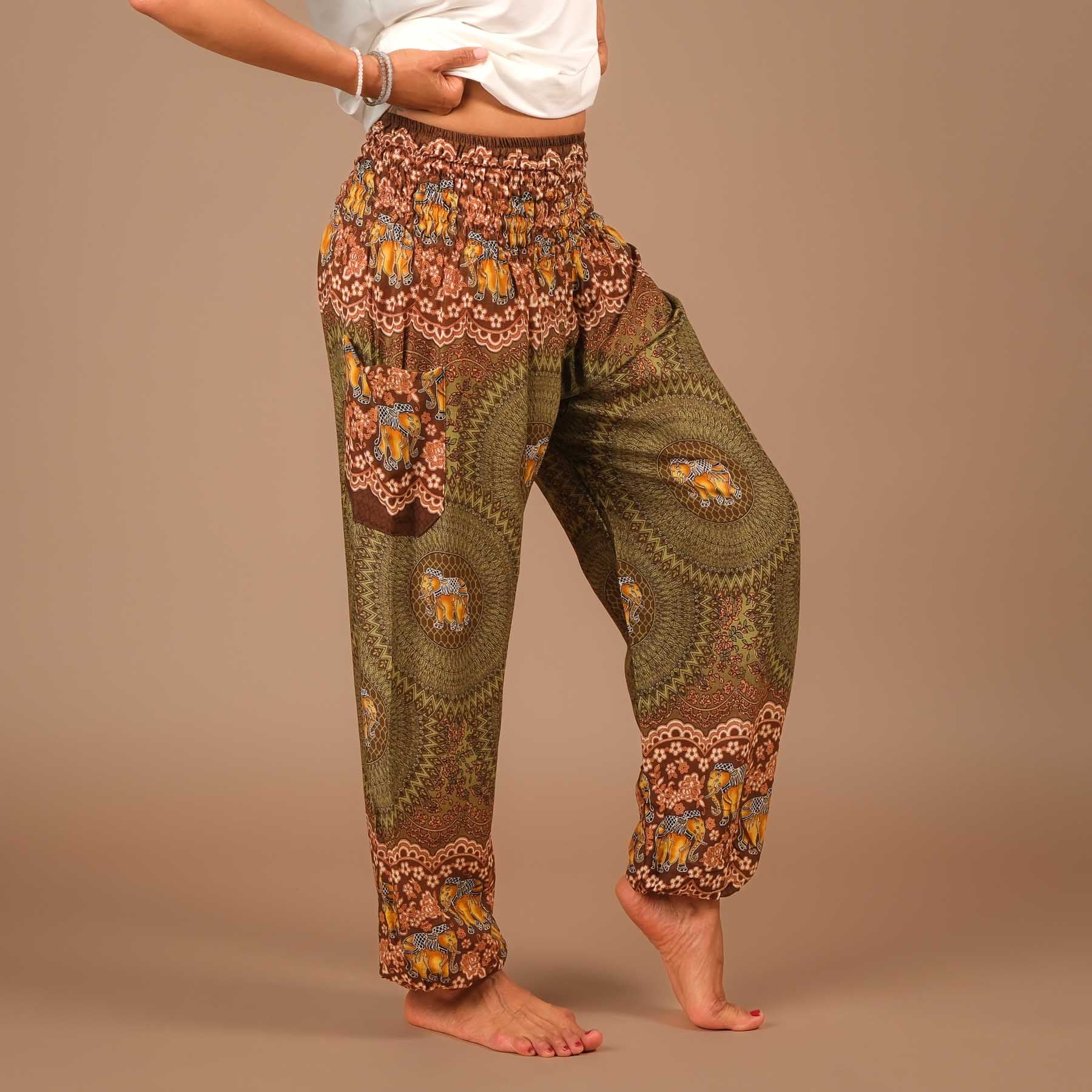 Yoga Harem Pantaloni Elephant Boho Pantaloni oliva