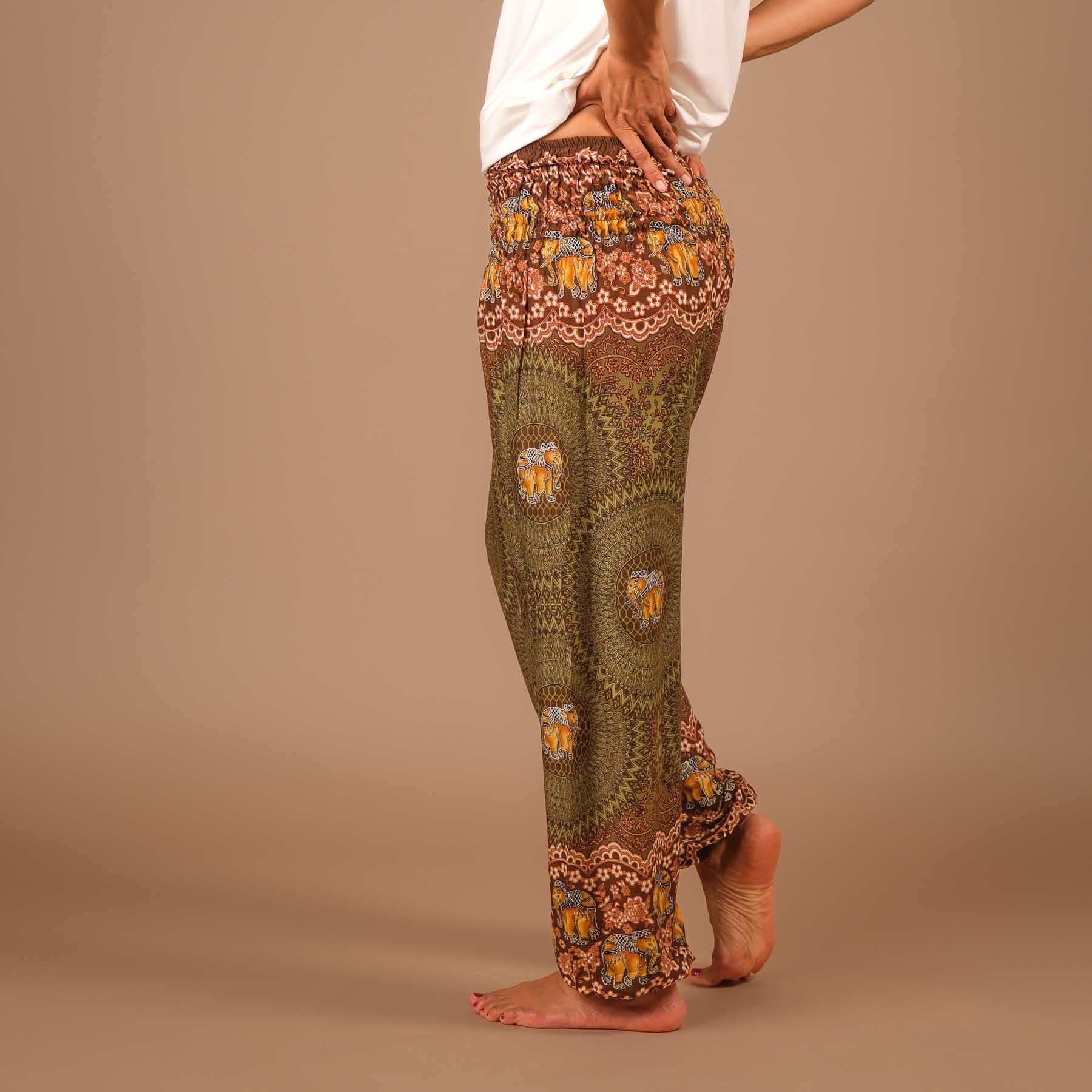 Yoga Harem Pantaloni Elephant Boho Pantaloni oliva