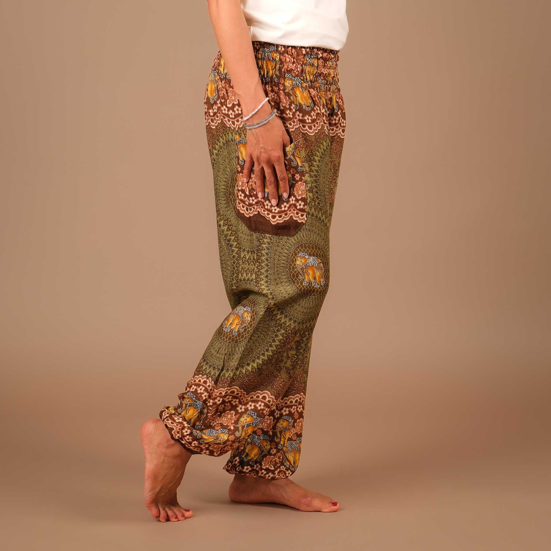 Yoga Harem Pantaloni Elephant Boho Pantaloni oliva