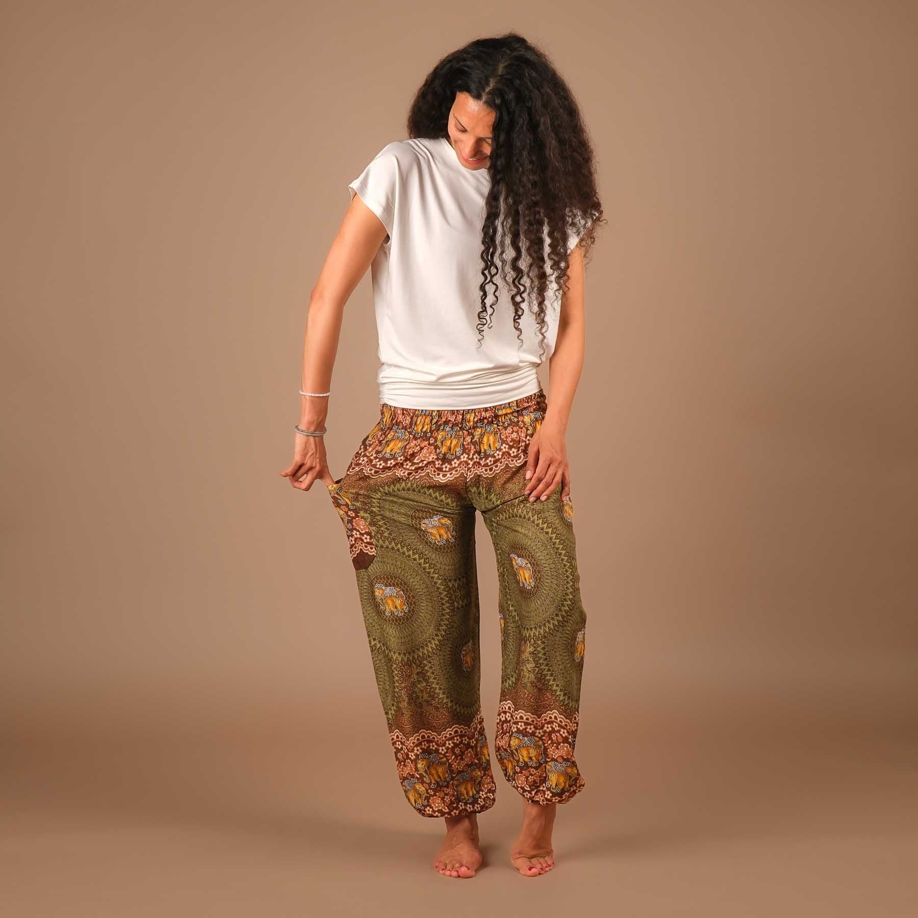 Yoga Harem Pantaloni Elephant Boho Pantaloni oliva