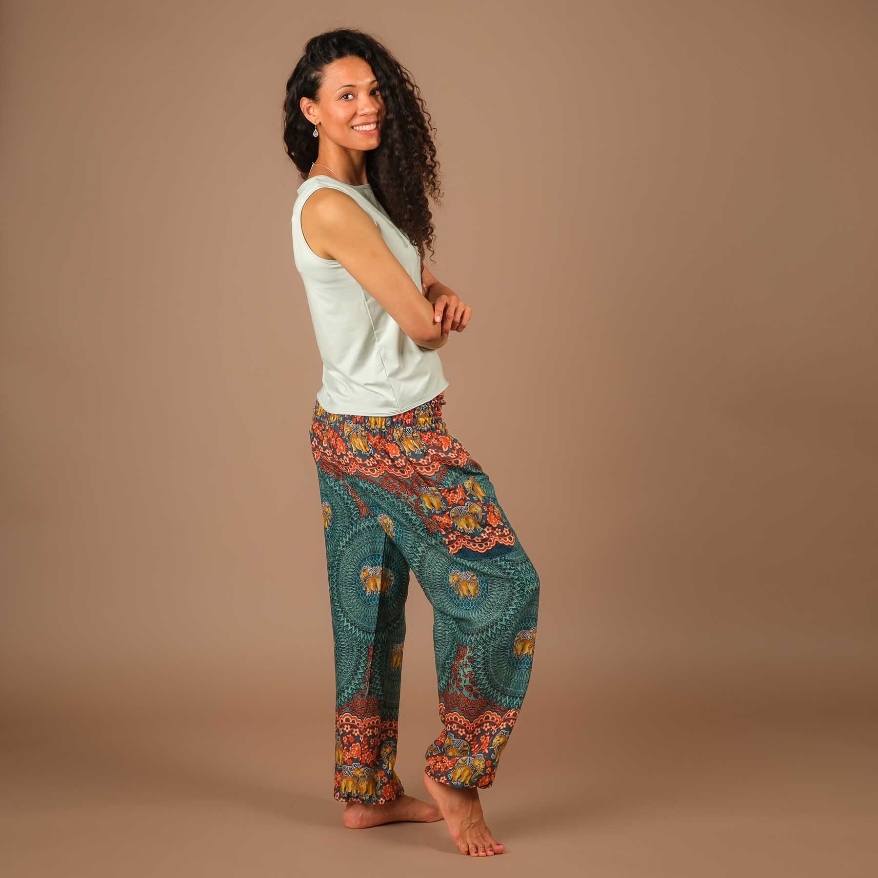 Pantaloni Harem Yoga Pantaloni Boho Elefante turchese