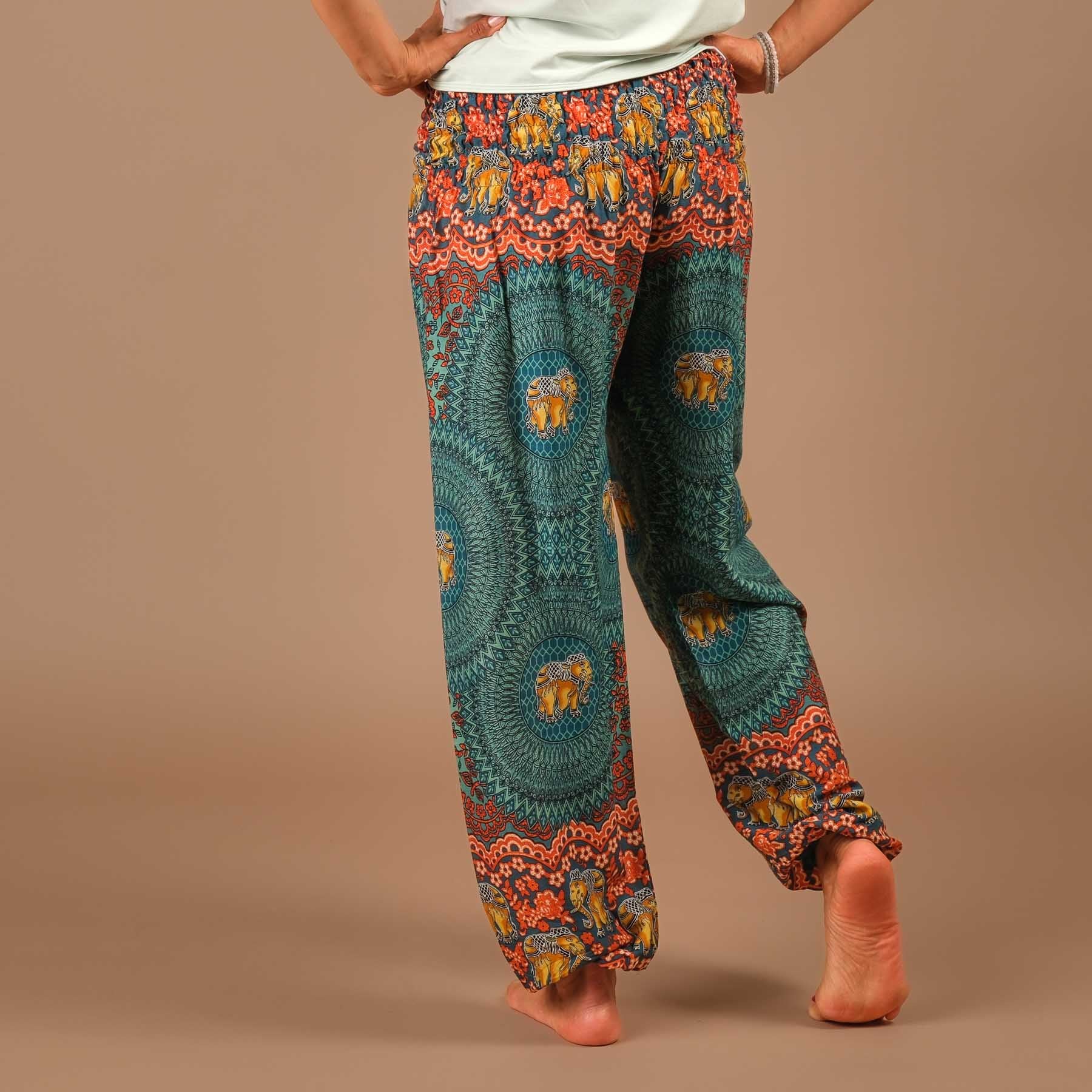 Pantaloni Harem Yoga Pantaloni Boho Elefante turchese